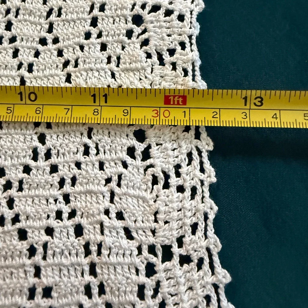 Vintage White Crochet Table Runner Rectangular Lace Boho Cottagecore Decor 33x12